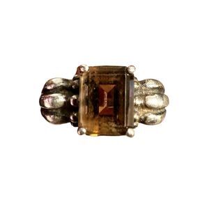 Art Nouveau Art Deco 925 Sterling Silver & Faceted Smoky Quartz Ring Stamped